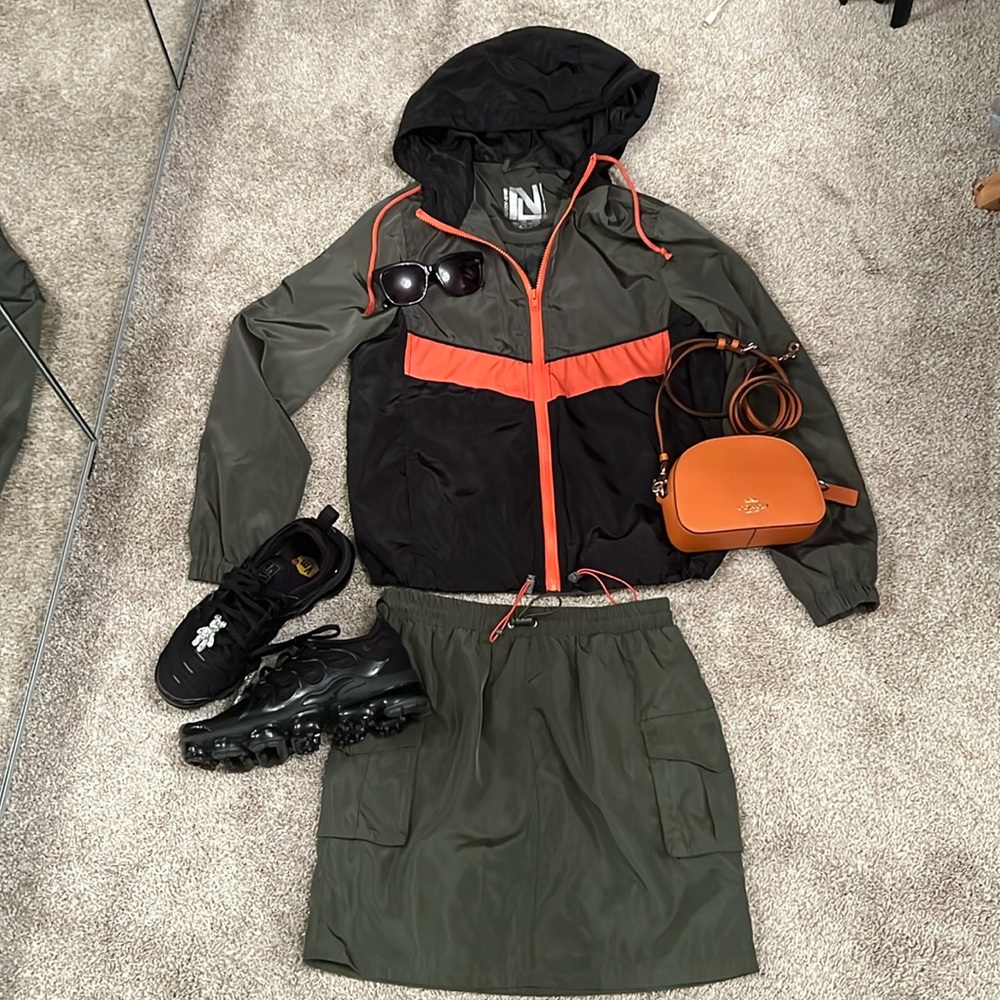 2 pc windbreaker skirt set